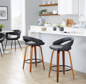 English Elm Fixed-height Swivel Counterstools Mahogany Wood Chrome Footrest Velvet Seat Set of 2 Black B202S01773