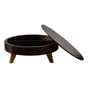 English Elm 39.37" Round Retro Coffee Table with Storage Mdf Top Solid Wood Legs Living Room W757P379484