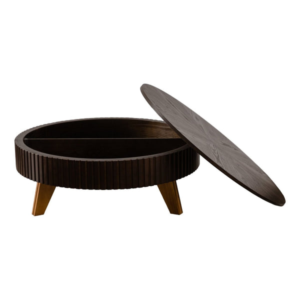 English Elm 39.37" Round Retro Coffee Table with Storage Mdf Top Solid Wood Legs Living Room W757P379484