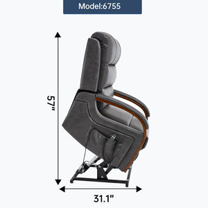 English Elm Power Lift Recliner with Dual Motor Heat Massage Leatheraire and Solid Wood Arms W1803S00081