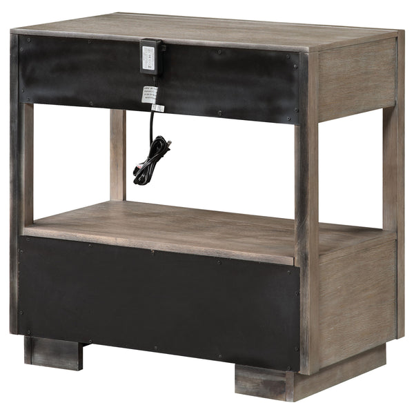 English Elm Prescott Modern Taupe Oak Nightstand with Mitered Trim, 2 Drawers + Open Shelf for Stylish Storage B062P375999