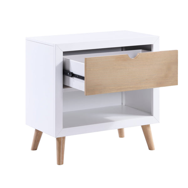 English Elm White Asker Nightstand White & Natural Two-Tone Mid-Century Modern Kids Bedside Table with Drawer and Open Shelf 27x15x26" B011P286910