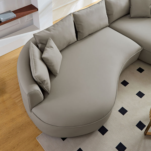 English Elm Modern 5-Seat Curved Sectional Sofa In Light Grey Eco-Leather - Stylish Comfort For Apartments & Offices W2582S00078