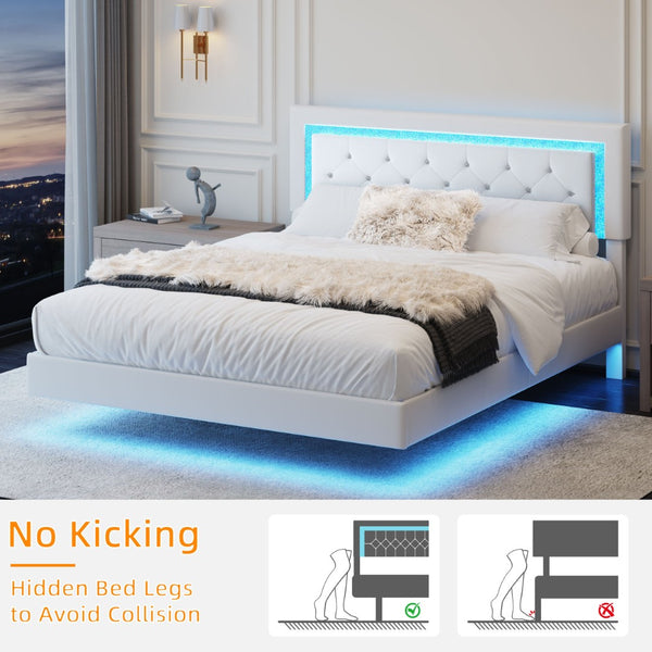 English Elm Queen Platform Bed Pu Leather Tufted Headboard Rgb Led Floating Frame Modern W3107P419174
