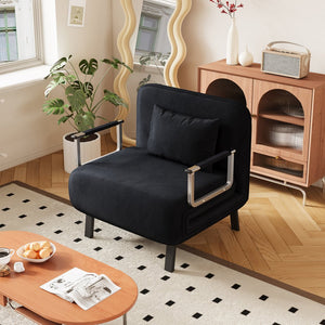 English Elm 31.5″ Convertible Chair Bed with Tri-Fold Design, Adjustable Backrest, Plush Pillow, Durable Frame for Home Comfort and Office Lounging Black W1767P220577