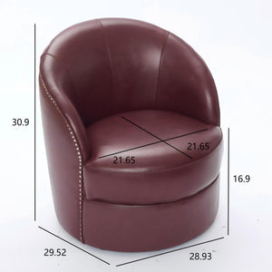 English Elm Dark red Top-Grain Leather Swivel Accent Chair with 360° Smooth Spin, Riveted Rock’n’Roll Style, Sturdy Base W570P386958