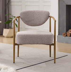 English Elm Beige Woven Fabric Dining Chair Set of Two with Wood Grain Iron Frame for Any Room W3149S00002