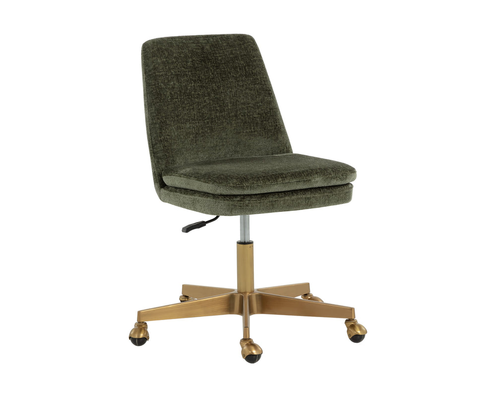 Sunpan Berget Office Chair - Glamorous Bergen Olive Fabric With Matte Gold Base For Modern Workspaces Green Fabric 112047