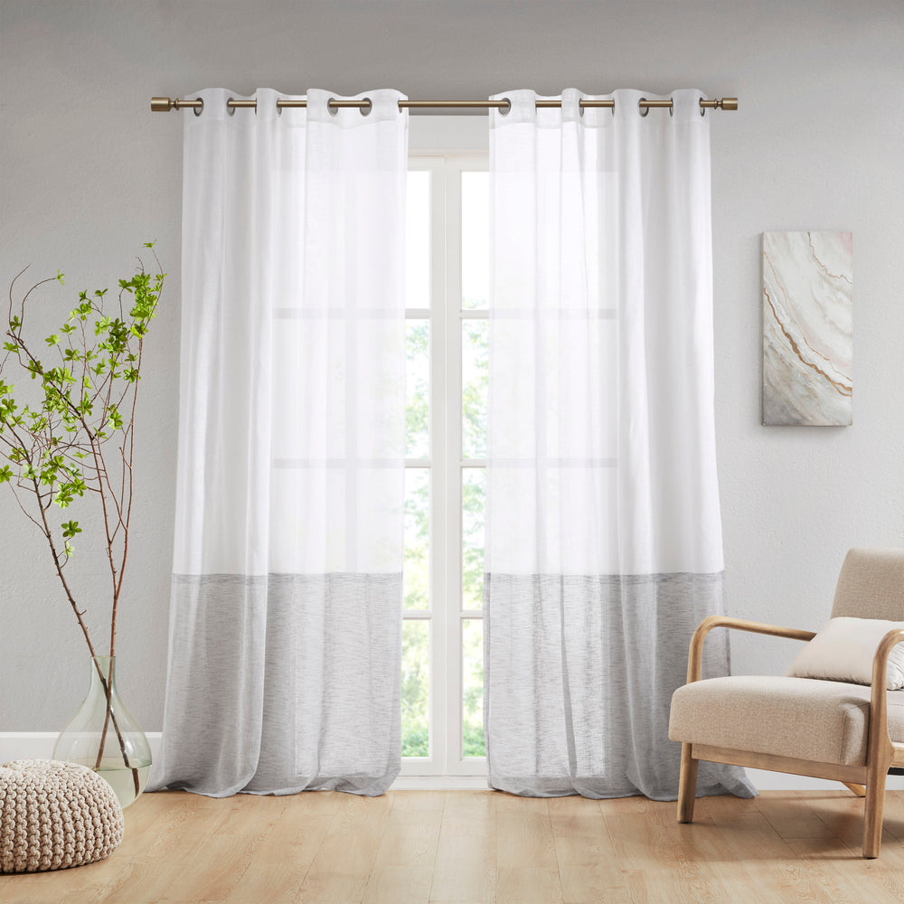 JLA Home Croscill Casual - Dual-colored Linen-Like Semi-Sheer Curtain Panel with White & Grey Color-Block, Grommet Top Waves CCA40-0014