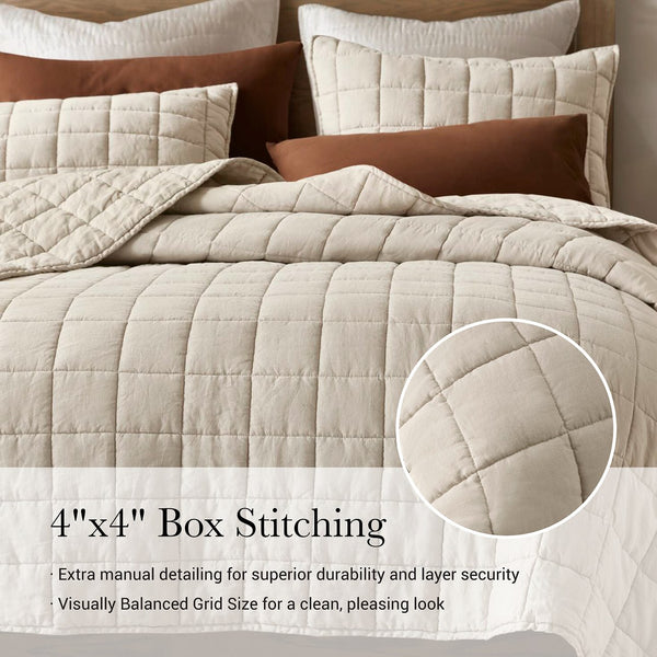 JLA Home Harbor House - Linen Garment-Washed Quilt Set with Tailored Piping, OEKO-TEX Certified French Linen Softness Linen HHD14-1920