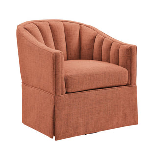 English Elm Solitude Skirted Swivel Accent Chair with Channel Tufting, Durable Polyester, 360° Metal Swivel, Plush Coil Seat Coral B050P390591