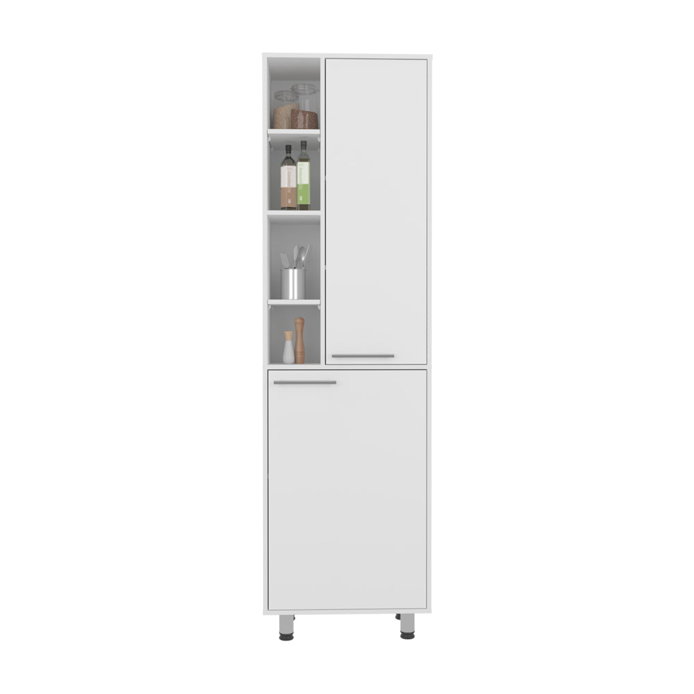 English Elm Shiprock Vertical Pantry Cabinet White – Slim Engineered Wood Storage with Silver Handles, Durable Stylish Design B092P368945