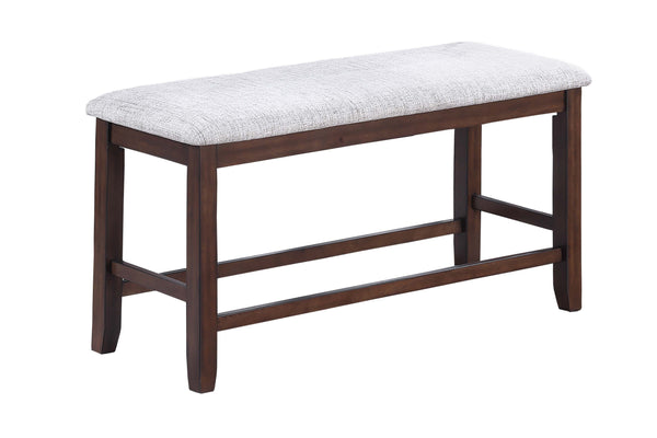 English Elm Cushion Walnut Counter Height Bench with Upholstered Seat Cushion, Tapered Legs, Seats Two — Elegant Dining Piece B011P370427