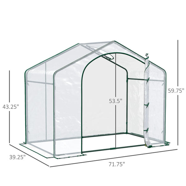 English Elm Outsunny 6' X 3' X 5' Walk-In Greenhouse With Pvc Cover, Zippered Door, Steel Frame For Year-Round Growth W2225P174456-GIGA