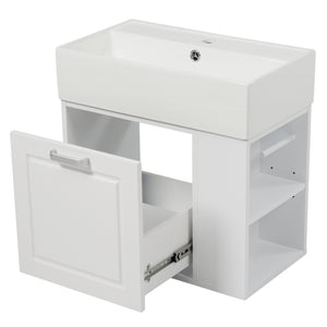 English Elm Christopher Knight Home® - 21.8" Wall-Mounted Bathroom Vanity with Ceramic Sink, Soft-Close Drawer, Adjustable Shelves & Tissue Holder White N759P292550K