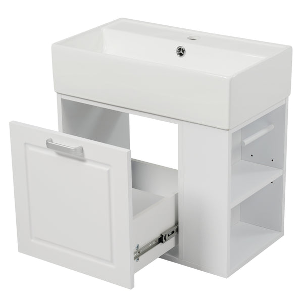 English Elm Christopher Knight Home® - 21.8" Wall-Mounted Bathroom Vanity with Ceramic Sink, Soft-Close Drawer, Adjustable Shelves & Tissue Holder White N759P292550K