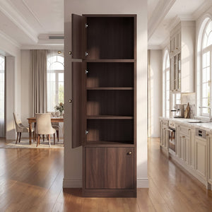 English Elm Tall Slim Freestanding Pantry Cabinet with Adjustable Shelves and Drawer for Small Spaces Walnut B2764P483842