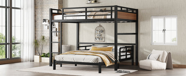 English Elm Full Metal Bunk Bed With Walnut Finish - Versatile Loft Style, Sturdy Design, Easy Assembly, Space-Saving W1580S00227