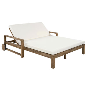 English Elm Trexm Solid Acacia Outdoor Daybed Farmhouse Slatted Frame with Adjustable Backrest TM000011AAA
