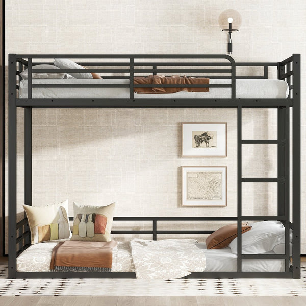 English Elm Metal Twin Xl Bunk Bed Frame - Heavy-Duty, Noise-Reduced Design For Kids, Teens & Adults, Black Finish W1580S00157
