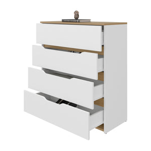 English Elm Drawer Four-Drawer Dresser 35"H in White & Light Oak — Compact, Stylish Storage with Superior Top Finish B097132891