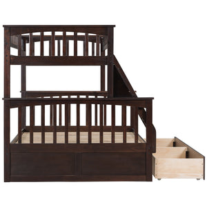 English Elm Twin Convertible Bunk Bed with Built-In Rolling Drawers and Solid Pine/MDF Frame, Space-Saving Durable Design Espresso N7090004020P