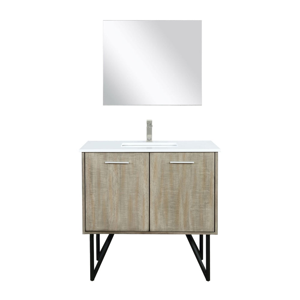 English Elm Rustic Acacia Bath Vanity With White Quartz Top, Brushed Nickel Faucet & 28" Mirror - Durable Design B2731S01931-GIGA