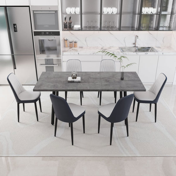 English Elm 55.12-70.87" Expandable Dining Table Set With 6 Pu Chairs – Modern Design, Ergonomic Comfort, Versatile Use W2189S00395
