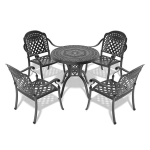 English Elm 5-piece Cast Aluminum Outdoor Dining Set with Ornate Patterned Frame and Weather Cushions W1710S00542