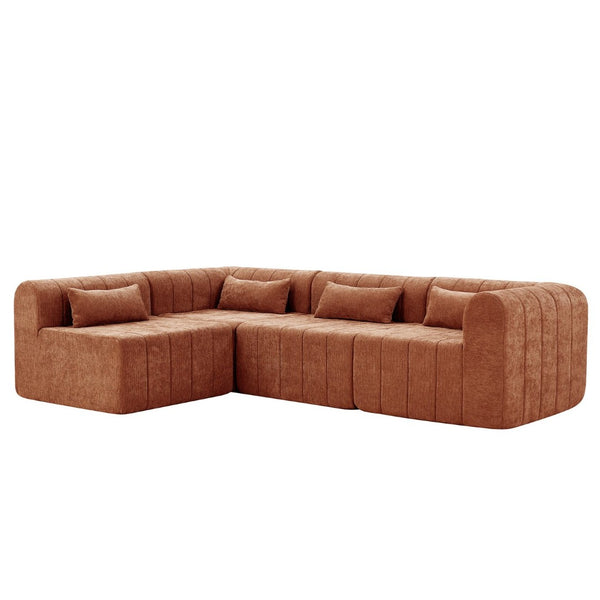 English Elm 145.5 Inch 4 Piece Modular Sectional Sofa Polyester Low Profile Living Room Couch Orange Multi N767P346281O