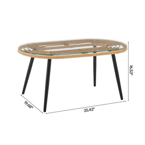 English Elm Pine 4-Piece Conversation Set with UV-Resistant Waterproof Fabric, Removable Cushions & Glass Top Cream B365P397657