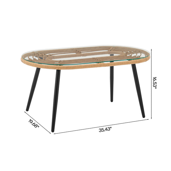 English Elm Pine 4-Piece Conversation Set with UV-Resistant Waterproof Fabric, Removable Cushions & Glass Top Cream B365P397657