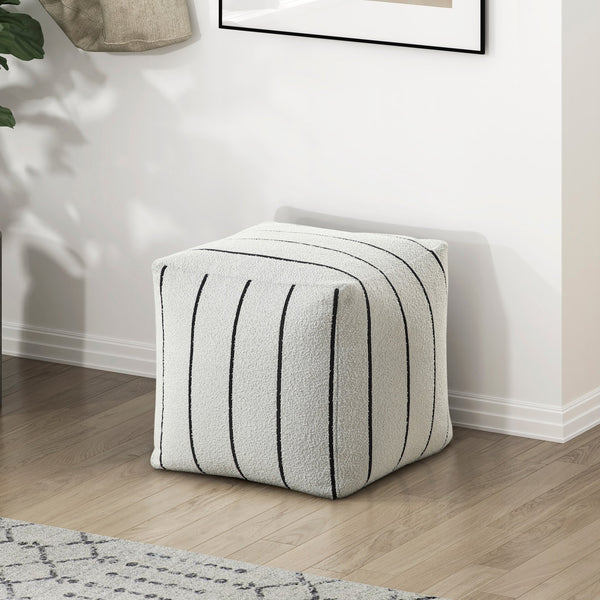 English Elm Modern Square Pouf In Off-White Jacquard Fabric – Versatile Seating & Footrest For Small Spaces B011P251657
