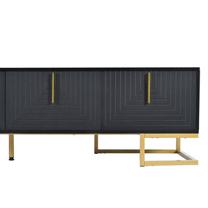 English Elm ON-TREND Modern TV Stand with Geometric Doors, Gold Metal Base, Adjustable Shelves & Cable Management Black+Gold WF325614AAB
