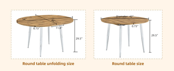 English Elm With Retractable Leaf Round Oval Mdf Top and Sleek Metal Legs Modern Dining Table Silver,Wood W1151S03944