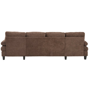 English Elm U-shaped Chenille Sectional Sofa with Dual Chaise Lounges, Tufted Back, Storage Pockets & Pillows Brown N719S002040D