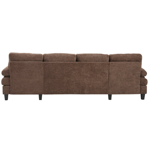 English Elm U-shaped Chenille Sectional Sofa with Dual Chaise Lounges, Tufted Back, Storage Pockets & Pillows Brown N719S002040D
