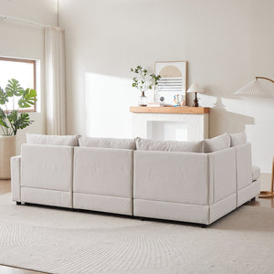 English Elm MH100.2" Sofa Convertible L-Shaped Linen Sectional with Movable Ottoman 5 Cushions 4 Lumbar Pillows Beige W1193S00140