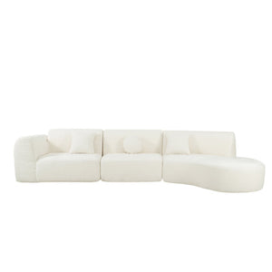 English Elm 140" Curved Sectional Sofa Plush Lamb Wool Upholstery 3 Piece Modular Living Room Set Beige N767P384981A