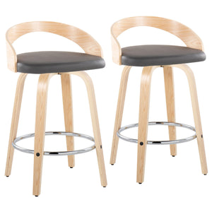 English Elm Grotto 26" Contemporary Swivel Counter Stool with Cushioned Fabric Seat and Chrome Footrest Pair Grey B202S00317
