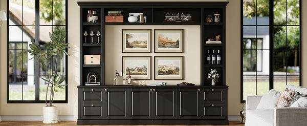 English Elm All-in-one Modern Entertainment Center with Bookcase Shelves for Living Room Display Black N710S688101B