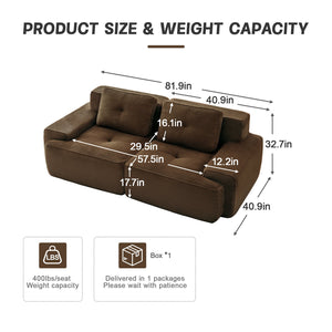 English Elm 82" Modern L-Shaped Modular Sectional Sofa with Plush Corduroy, Deep Seats, Tufted Elegance Brown W714P364703