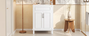 English Elm 24'' Bathroom Vanity with Sink - Solid Wood Frame, Glossy Ceramic Basin, Soft-Close Doors & Ample Storage Elegant Modern Design, Durable MDF Construction, Retro Metal Handles, Compact 24-inch Cabinet White N710P317675K