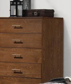 English Elm Walnut Mid-Century 5-Drawer Chest with Nickel Bar Pulls, Solid Wood Veneer, Anti-Tip System, 33.5"W x 17.5"D x 47.5"H Walnut 36 L x 21 W x 45 H B2741P361150