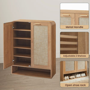 English Elm Rattan Door Shoe Cabinet Six Tier Adjustable Shelving Entryway Storage Organizer Caramel W1820P399463