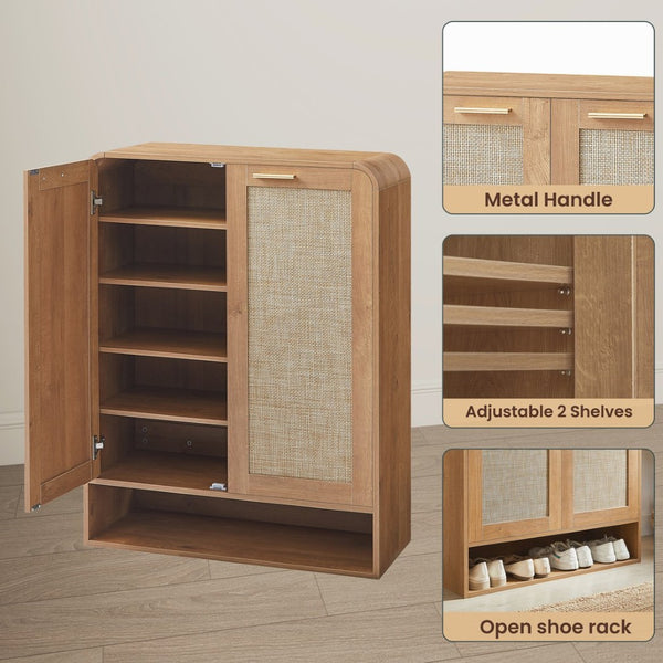 English Elm Rattan Door Shoe Cabinet Six Tier Adjustable Shelving Entryway Storage Organizer Caramel W1820P399463