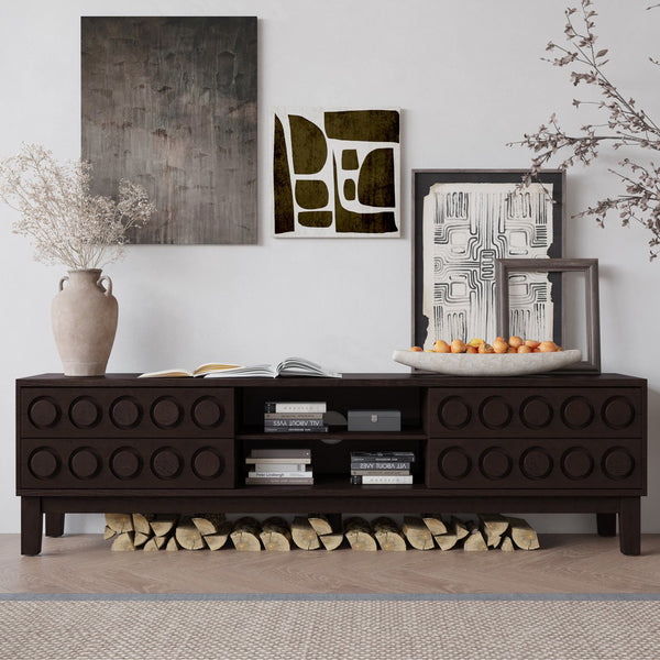 English Elm Modern Mid-Century Media Console with 4 Drawers and Concealed Cable Management, Stylish TV Stand Up to 75" Dark Brown W757P305596