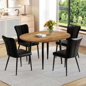 English Elm Table And Chair Set - Modern Extendable Mdf Dining Table With 4 Stylish Black Pu Chairs For Gatherings W1151S04145-GIGA