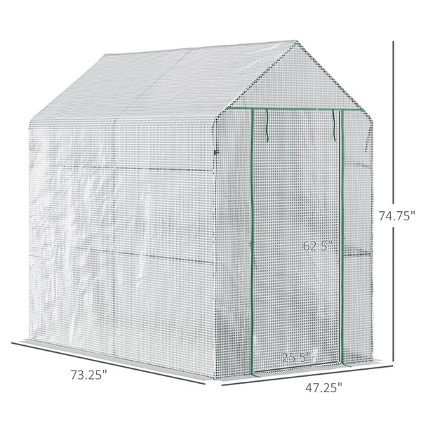 English Elm Outsunny Walk-in Portable Greenhouse with 4 Shelves Pe Mesh Cover Steel Frame W2225P217649