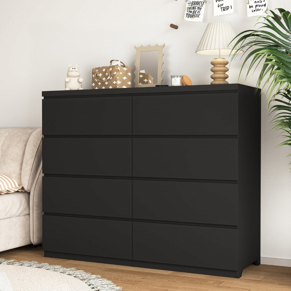 English Elm 8 Drawer Tall Chest Slim Particleboard Build Smooth Gliding Storage for Bedroom Closet Black W409S00029